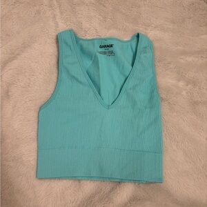 Ice blue Garage ribbed plunge tank top - size small
